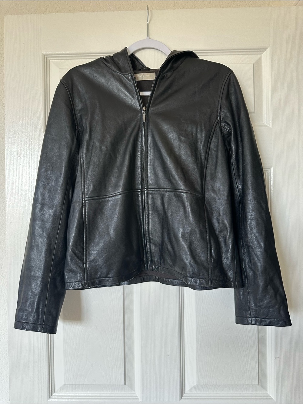 Kate Hill Ladies Black Leather Jacket Hooded
